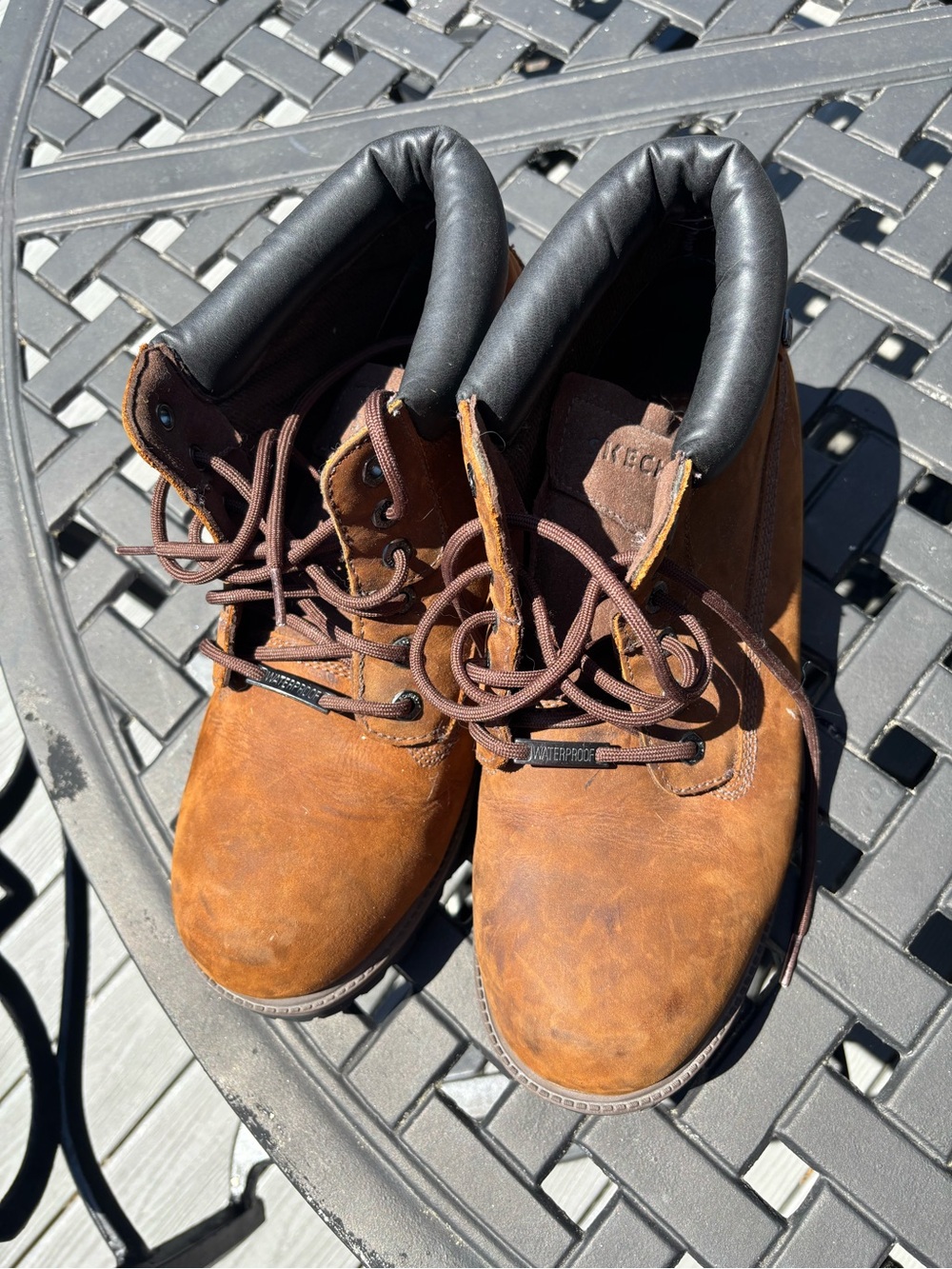 Skechers Brown Leather Work Boots with Black Padded Collar
